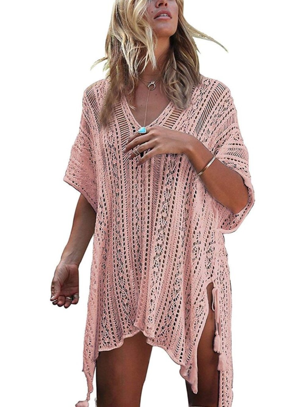 〽️Women's Swimwear Crochet Cover Up Pink Polyester Summer Comfy Swimsuit Bikini